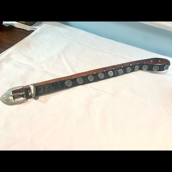 Handmade black Crocodile and silver studded belt - Picture 3 of 3